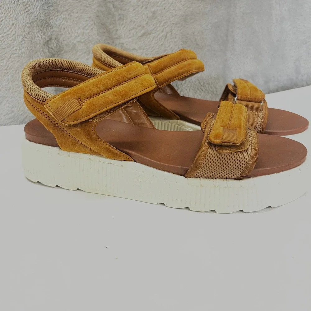 Rouge Helium Tan Suede Platform Sandals Womens 10 Chunky Strappy Boho‎ Gorpcore
